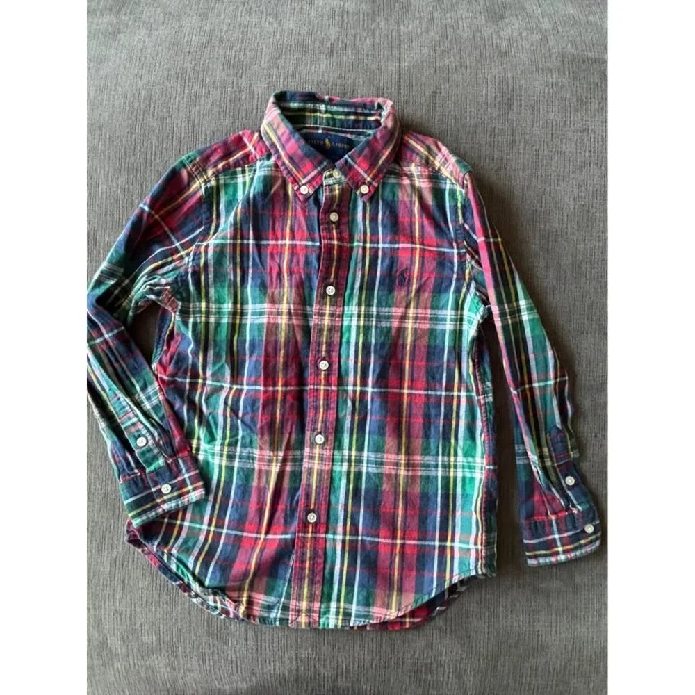 Polo Ralph Lauren Boys size 7 Multicolor Plaid Button Down Shirt Holiday Christm